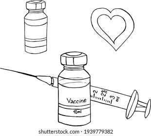 Vaccine for coronavirus. Vaccine development. Hand drawing illustration.