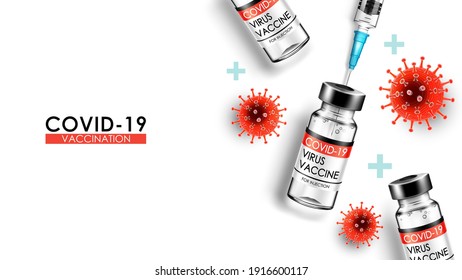 Vaccine for Coronavirus disease COVID-19 infection medical vaccination with typography and copy space. Official name for Coronavirus disease named COVID-19, background vector illustration