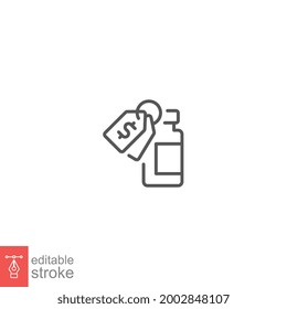 Vaccine Cost, Dollar, Tag, Bottle Line Icon. Price ,Vaccination Program, Immunization Medical Health. Vaccine Bottle Dollar Sign Editable Stroke Vector Illustration Design On White Background EPS 10