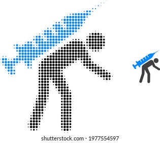 Vaccine courier halftone dot icon illustration. Halftone array contains round elements. Vector illustration of vaccine courier icon on a white background. Flat abstraction for vaccine courier symbol.