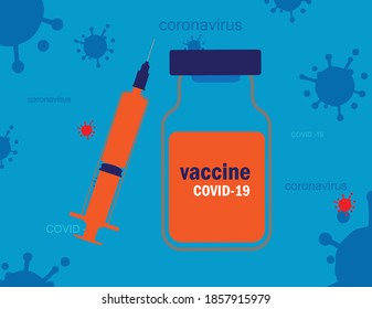 Vaccine covid 19 paper art 
,coronavirus vaccine vector background.  vaccine bottle and syringe injection tool for covid19 immunization treatment. Vector illustration.