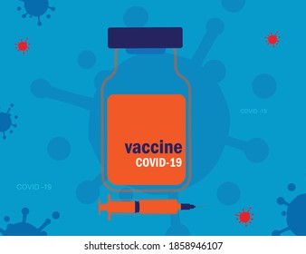 Vaccine covid 19 paper art 
,coronavirus vaccine vector background.  vaccine bottle and syringe injection tool for covid19 immunization treatment. Vector illustration.