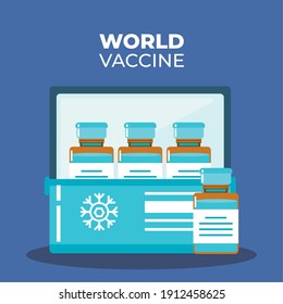 Vaccine For Covid 19 Vials In Refrigerator For Vaccination Campaign Vector Illustration