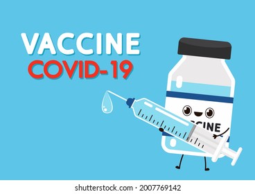 Vaccine Covid-19 poster design. Vaccine Covid-19 vector. Vaccine virus Covid-19. Bottle vaccine character design.