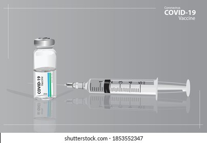 Vaccine Covid-19 / Covid-19 Vaccine Realistic Artwork Vector illustration, Isolated with syringe & vaccine bottle