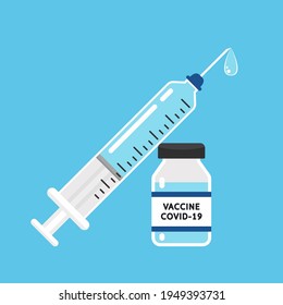Vaccine Covid-19 vector. Syringe and Vaccine vector. Vaccine virus Covid-19.