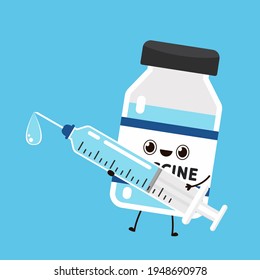 Vaccine Covid-19 vector. Vaccine virus Covid-19. Bottle vaccine character design.