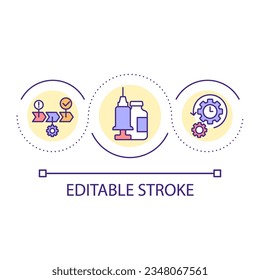 Vaccine design loop concept icon. Virus prevention. Booster injection. Immune system. Healthcare abstract idea thin line illustration. Isolated outline drawing. Editable stroke. Arial font used