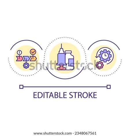 Vaccine design loop concept icon. Virus prevention. Booster injection. Immune system. Healthcare abstract idea thin line illustration. Isolated outline drawing. Editable stroke. Arial font used