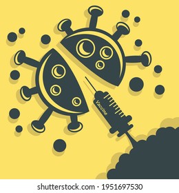 the vaccine destroys the virus,Illustration vector graphic of vaccine launch and split the body of virus. Good to use for medical and health care content.