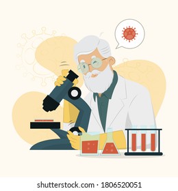 Vaccine development concept professor illustration for banner, poster, website, etc.