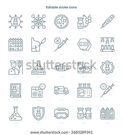 Vaccine Development stroke icon. Vaccine Development line icon set. editable stroke icon pack