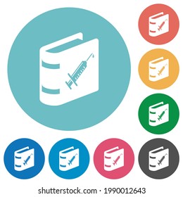 Vaccine documentation flat white icons on round color backgrounds