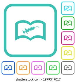 Vaccine documentation vivid colored flat icons in curved borders on white background