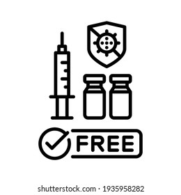 Vaccine with Free message label. Line vector. Isolate on white background.