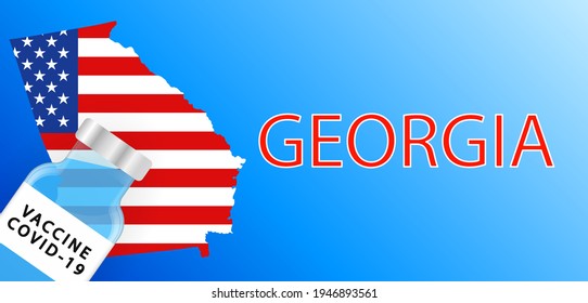 Vaccine in the Georgia. Map of the Georgia with a bottle of vaccine . Victory over the coronavirus in Georgia. 