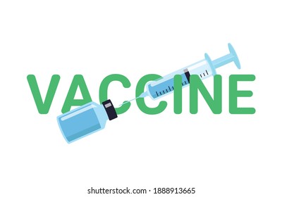 Vaccine glass and injection vector illustrarion. Covid-19 vaccination illustration.