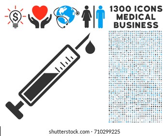 Vaccine gray vector icon with 1300 doctor commercial symbols. Clipart style is flat bicolor light blue and gray pictograms.
