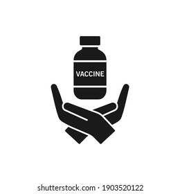 Vacuna en el diseño de iconos de la mano aislada en fondo blanco. ilustración vectorial