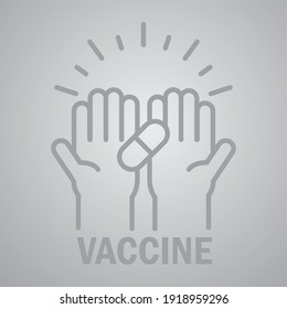 vaccine hands with capsule medicine vector illustration line style