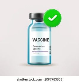 Vaccine icon with checkmark. 3d vector icon