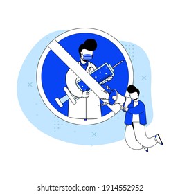 vaccine icon concept vector illustration. anti vaccine protest. rejecting preventive corona virus. can use for web banner, landing page, mobile apps. character cartoon Illustration flat style.