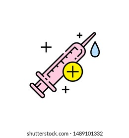 Vaccine icon. Medical syringe symbol. Flu vaccination sign. Needle injection graphic. Vector illustration line icon.