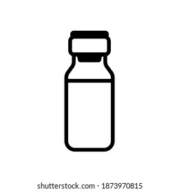 Vaccine Icon. Medical vial for injection isolated on white background. Concept for Medicine, COVID-19 Vaccination. Vector Illustration.