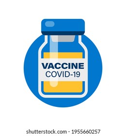 Vaccine Icon. Medical vial for injection  isolated on white background. Concept for Medicine, COVID-19 Vaccination. Vector Illustration.