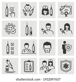 Vaccine icon set. Collection of injection, syringe, immune, virus and more. Vector illustration.a