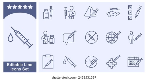 vaccine icon set. Science and medicine concept symbol template for graphic and web design collection logo vector illustration