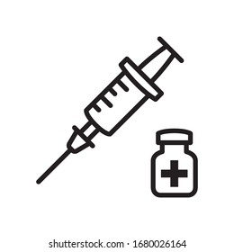 Vaccine icon in trendy outline style design. Isolated on white background. Vector graphic illustration. Suitable for website design, logo, app, template, and ui. Editable vector stroke. EPS 10.