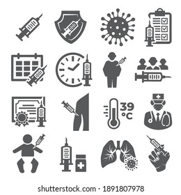 Vaccine Icons set on white background
