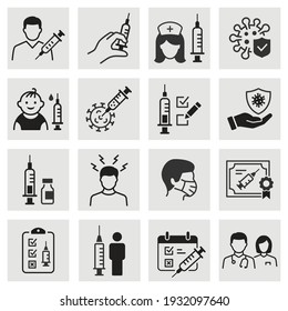 Vaccine Icons, Such As Covid, Syringe, Inject, Shield And More. Isolated Vector Illustrations.
