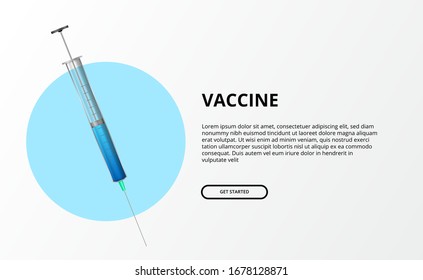 Vaccine illustration concept. 3D Syringe with blue liquid drug cure for disease