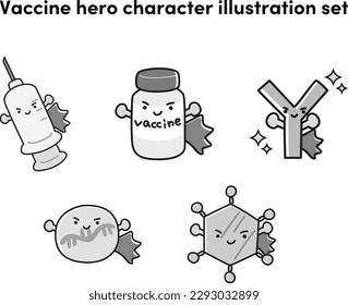 Vaccine image character set (syringe, antibody, medicine)