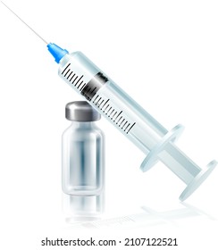 A vaccine immunization syringe injection or other medicine and vial bottles medical concept