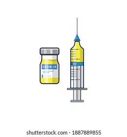 vaccine injection for covid-19 or coronavirus. Injection vector flat design style, tube vaccine covid-19 illustration
