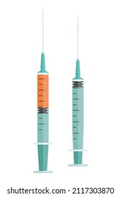 For vaccine, injection, medical use, Full and empty Syringe. Isolated vector illustration