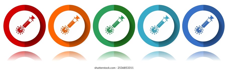 Vaccine, injection, syringe symbol vector icons, flat icon set for logo design, webdesign and mobile applications, colorful web button collection in eps 10