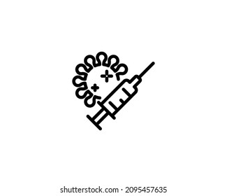 Icono de contorno aislado del vector de inyección de vacunas.Ilustración del vector de inyección de vacunas