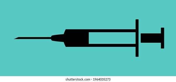 Vaccine Jab Syringe Needle Flat Icon on Blue Background. Vector Image.