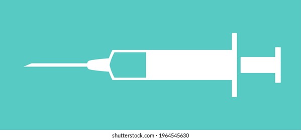 Vaccine Jab Syringe Needle Flat Icon on Blue Background. Vector Image.