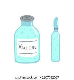 Vaccine, jar and ampoule. Vector Illustration for printing, backgrounds, covers and packaging. Image can be used for cards, posters, stickers and textile. Isolated on white background.