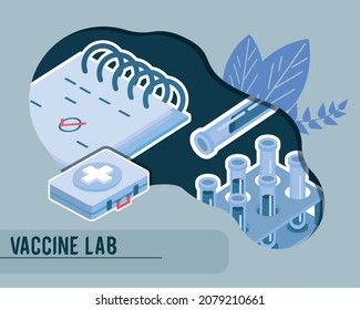 Vaccine Lab And Kit Isometric Icons