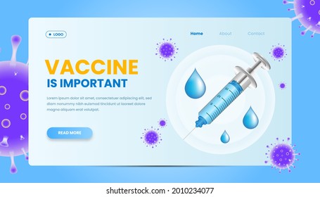 Vaccine landing page design with 3d illustration.