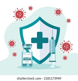 The vaccine is like a shield of the body from the flesh. Medical implementation concept for templates, social media, medical institutions