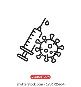 vaccine line icon, syringe sign. Corona virus symbol, vector illustration