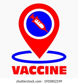 Vaccine and location icon. Syringe sign. The location of the hospital. Vector icon.