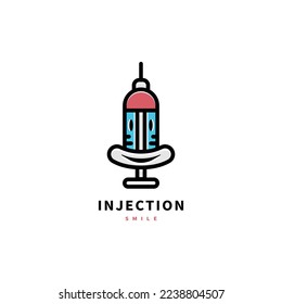 vaccine logo design with smile injection concept